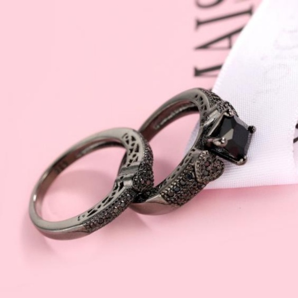 NEW Princess Cut Black Sapphire 925 Silver Ring C - Picture 4 of 5